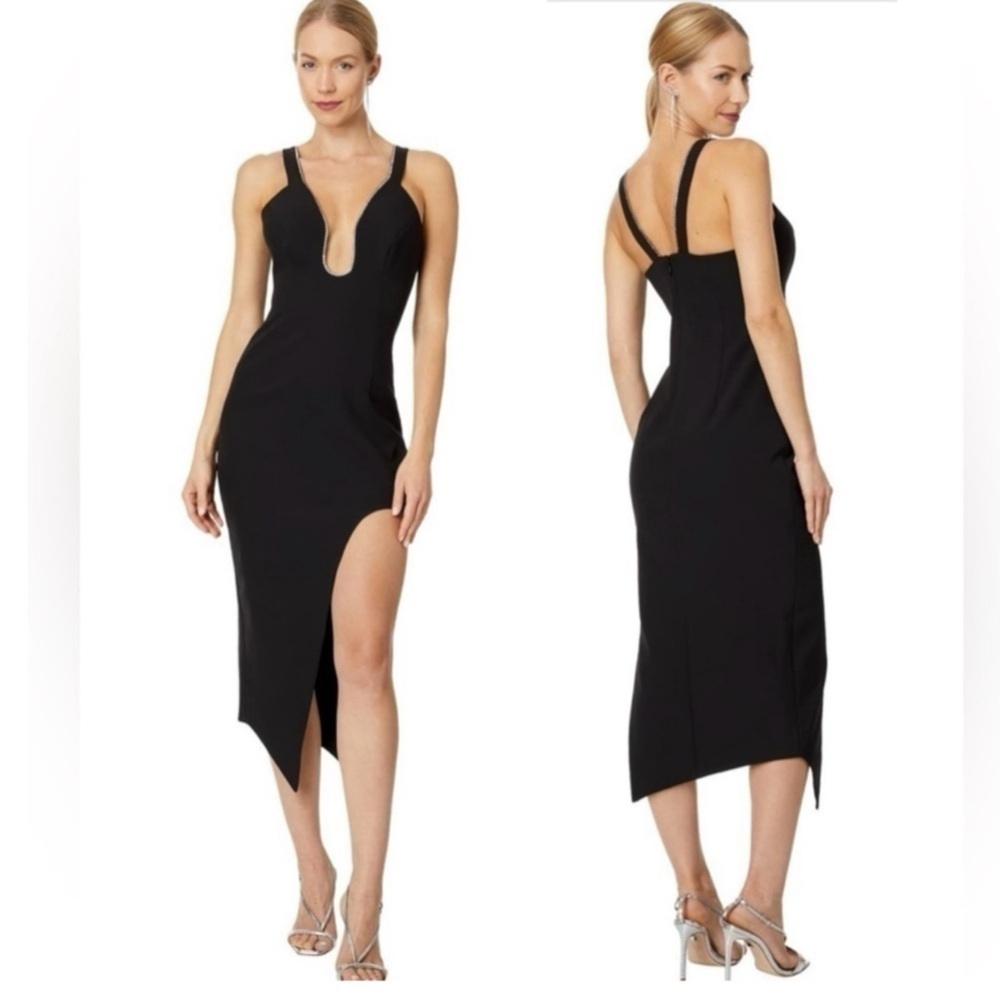 Bcbgmaxazria Embellished Cut Out Sleeveless Asymmetrical Bodycon Midi Dress NEW